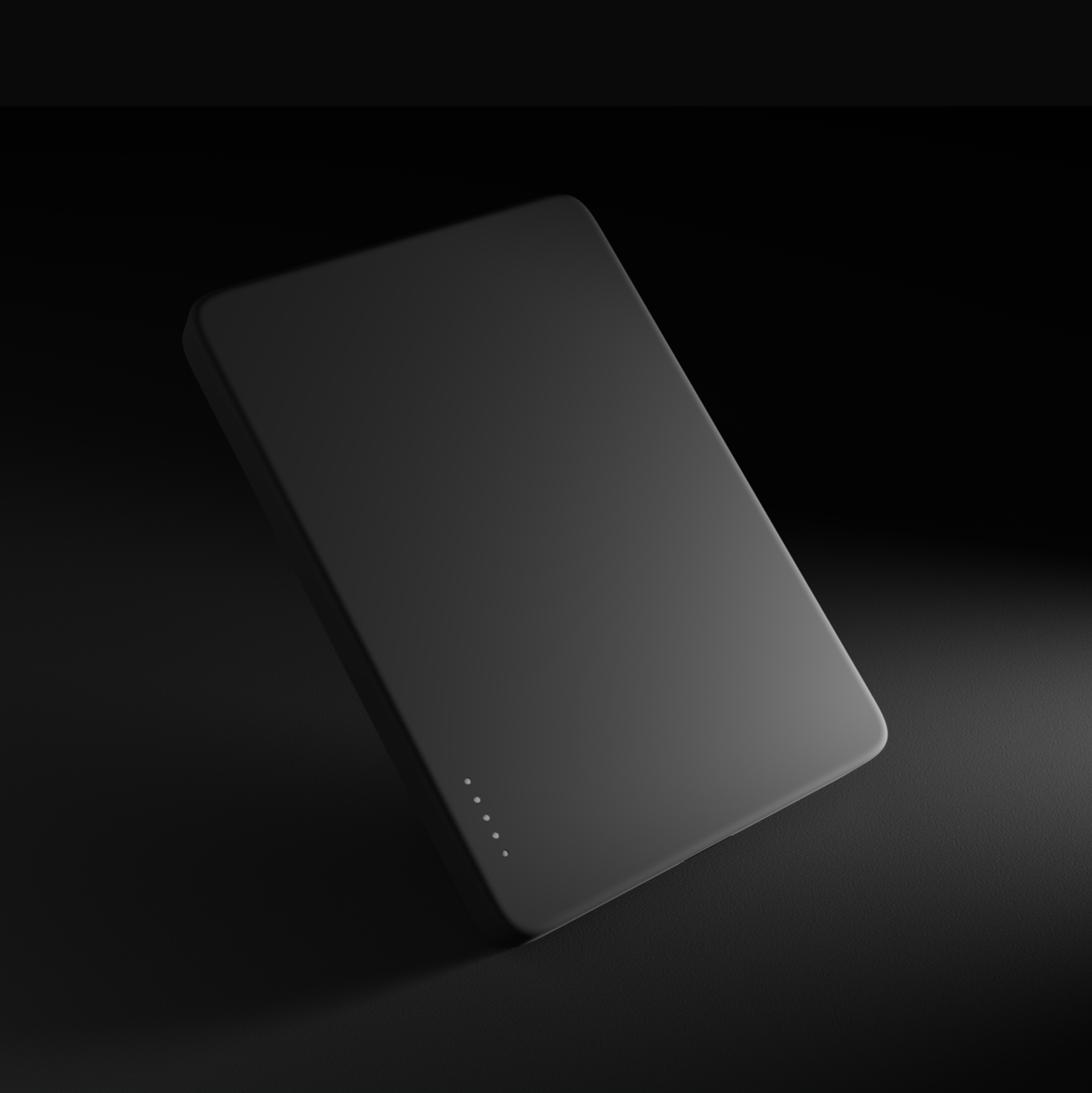 Sleek black Peel Power Bank with minimalist design and LED charge indicators.